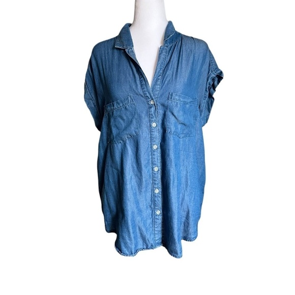 ALISON ANDREWS Short Sleeve Chambray Blouse Size Large - Picture 4 of 17